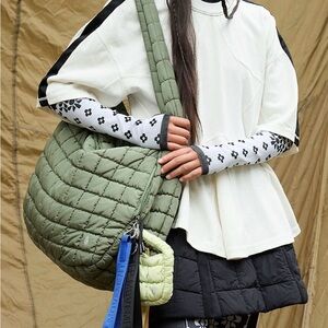 Free People NWT Sage Quilted Carryall Bag